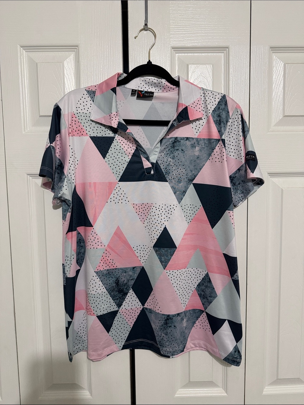 Pink & Navy Geometric Short-Sleeve Polo Shirt